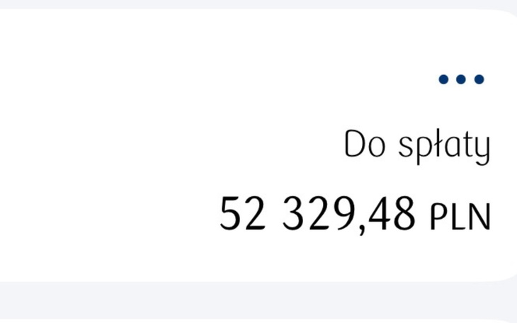 Wyciągnięty rachunek do spłaty, kwota 52 329,48 PLN.