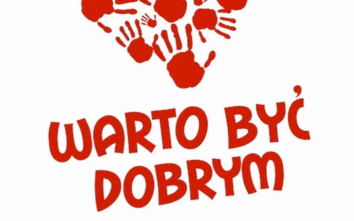 Logo z hasłem 'Warto być dobrym' z odciskami dłoni.