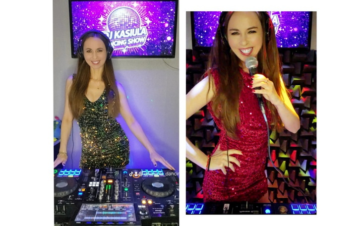 DJ w akcji, gotowa do zabawy na imprezie.