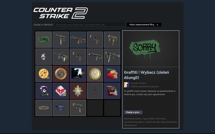 Ekran gry Counter Strike 2 z różnymi przedmiotami.