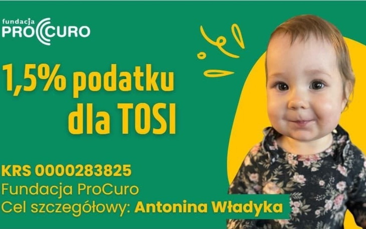 Plakat z dzieckiem, informujący o 1,5% podatku.