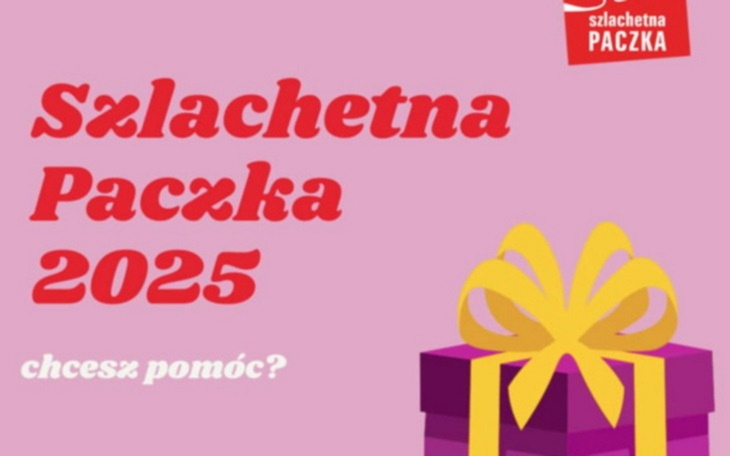 Plakat Szlachetnej Paczki 2025 z prezentem.