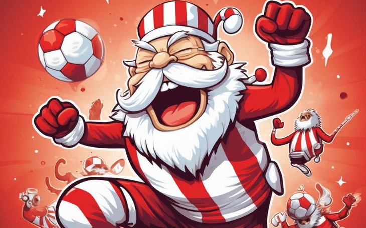 Ilustracja Mikołaja grającego w piłkę nożną.