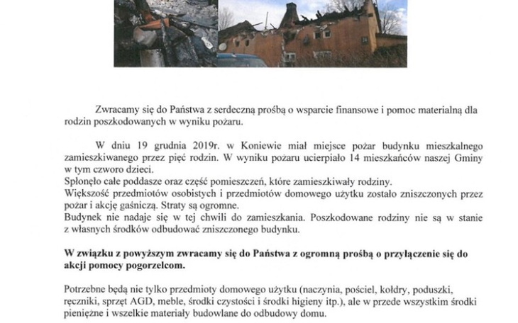 Zbiórka Dom dla pogorzelców z Koniewa - zdjęcie główne