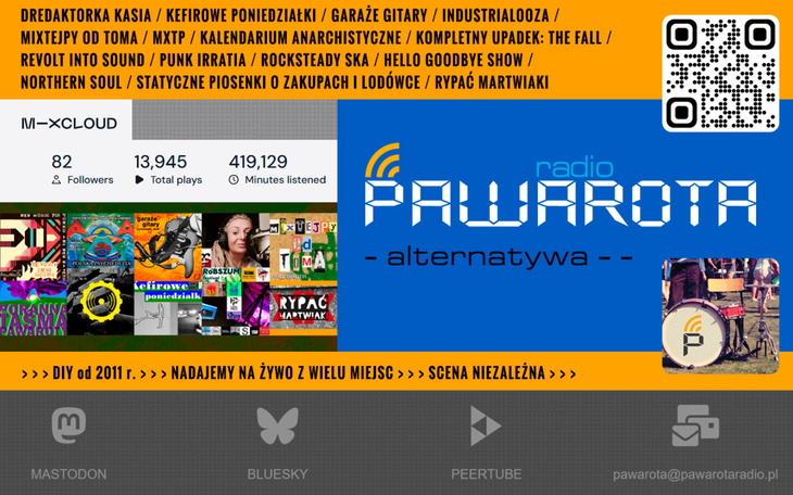 Grafika promująca radio Pawarota, z różnymi elementami wizualnymi.