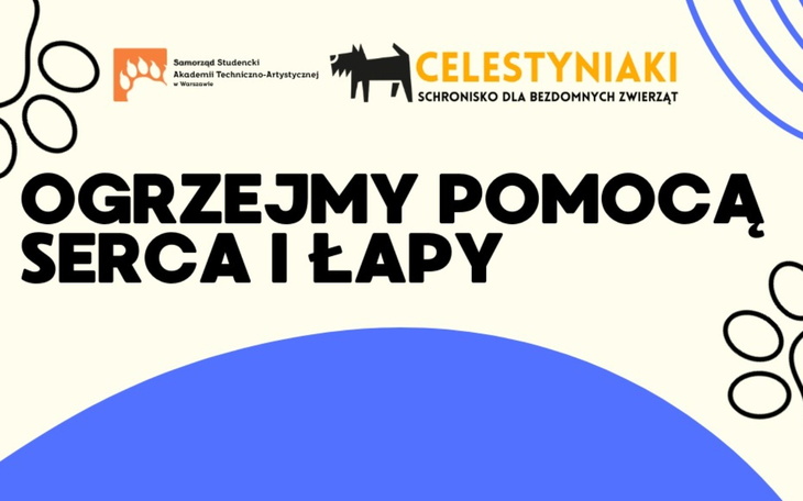 Plakat promujący pomoc dla bezdomnych zwierząt.
