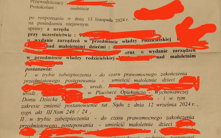 Dokument dotyczący postanowień sądowych w sprawie dzieci.