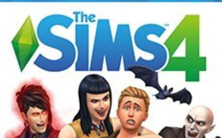 Okładka gry The Sims 4 z postaciami i logo.