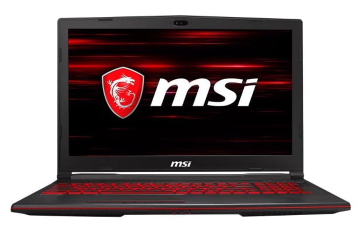 Laptop MSI z logo, idealny do gier i pracy.