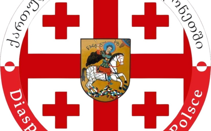 Herb Gruzji z symbolem rycerza na koniu.