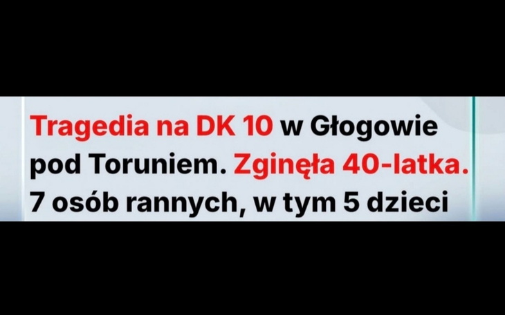 Nagłówek wiadomości o tragicznym wypadku drogowym.