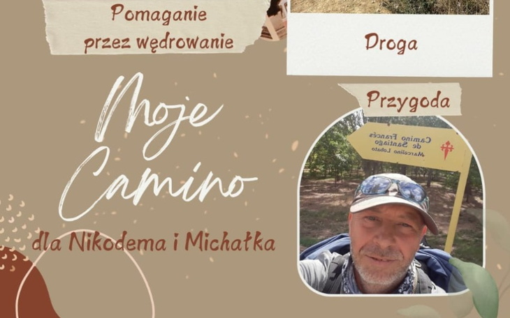 Zdjęcie z wędrówki, z oznaczeniem szlaku Camino.