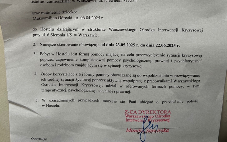 Dokument dotyczący pomocy w ośrodku interwencyjnym.
