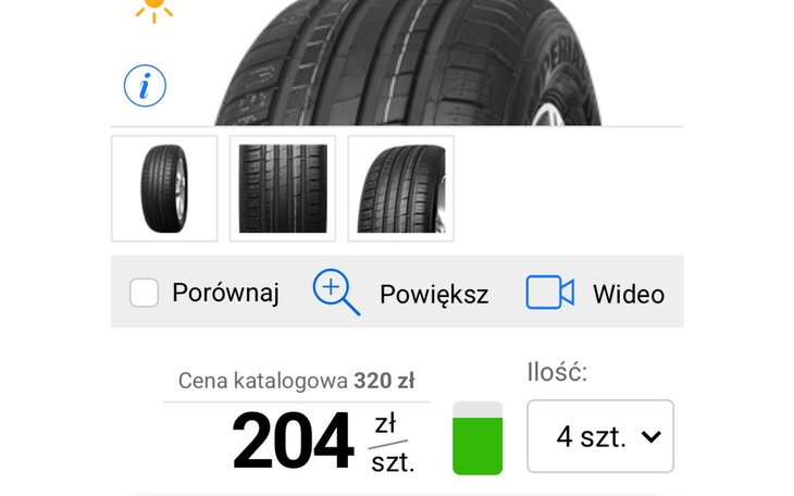 Zdjęcie opon samochodowych z ceną.