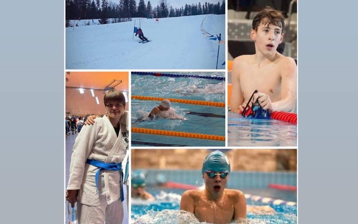 Kolaż zdjęć sportowych młodych sportowców w różnych dyscyplinach.