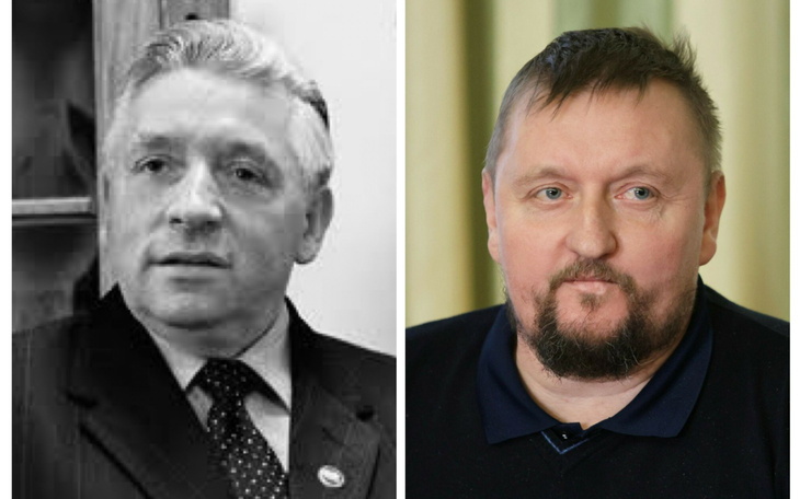 Dwie czarno-białe fotografie mężczyzn.