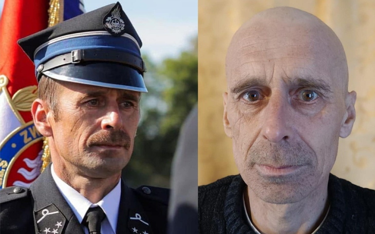 Porównanie dwóch zdjęć mężczyzny w mundurze i po zmianie.