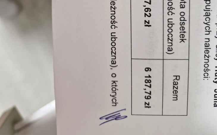 Dokument z danymi finansowymi i podpisem.