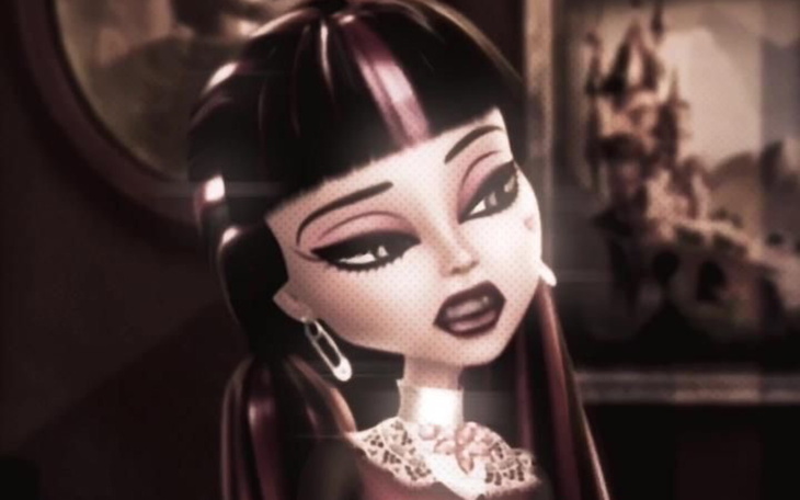 Animowana postać o ciemnych włosach, w stylu gotyckim.