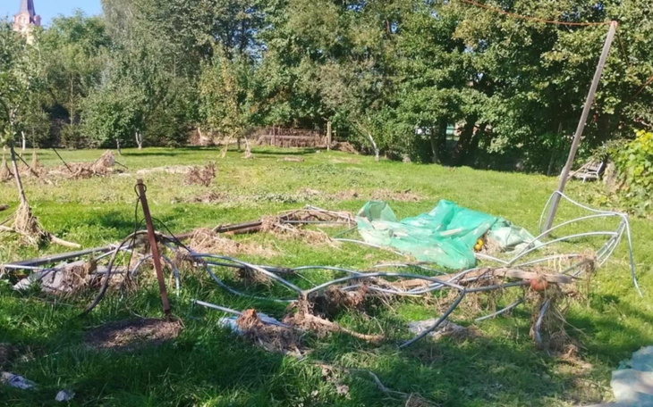 Zniszczony teren ogrodu po burzy.