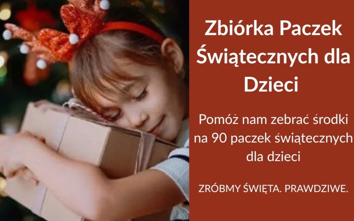 Dziecko z paczką świąteczną, zbiórka dla dzieci.