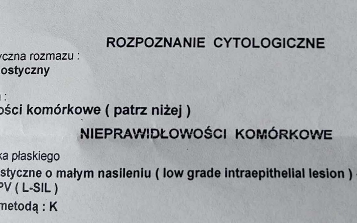 Dokument medyczny z wynikami cytologicznymi.