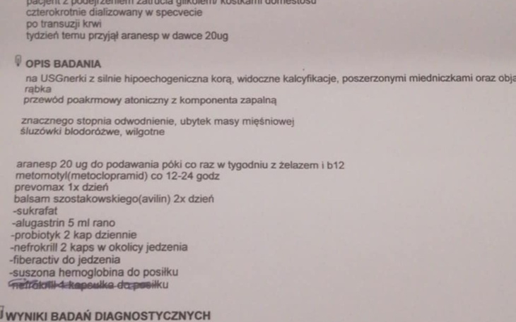 Dokument medyczny z opisem badania i wynikami.