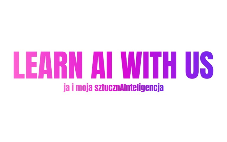 Kolorowy napis 'LEARN AI WITH US' na tle gradientu.