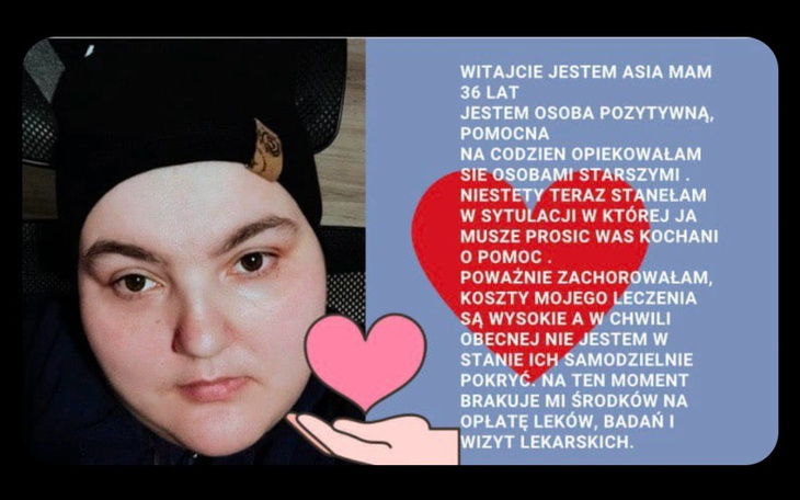Osoba z prośbą o pomoc finansową na leczenie.