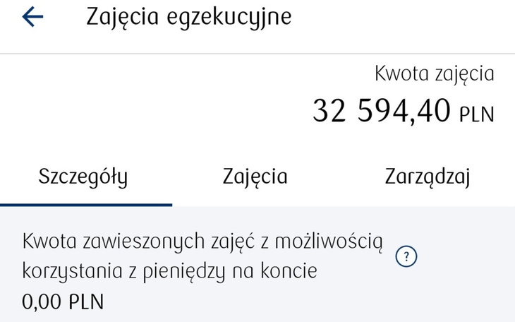 Zrzut ekranu z aplikacji pokazujący saldo konta.