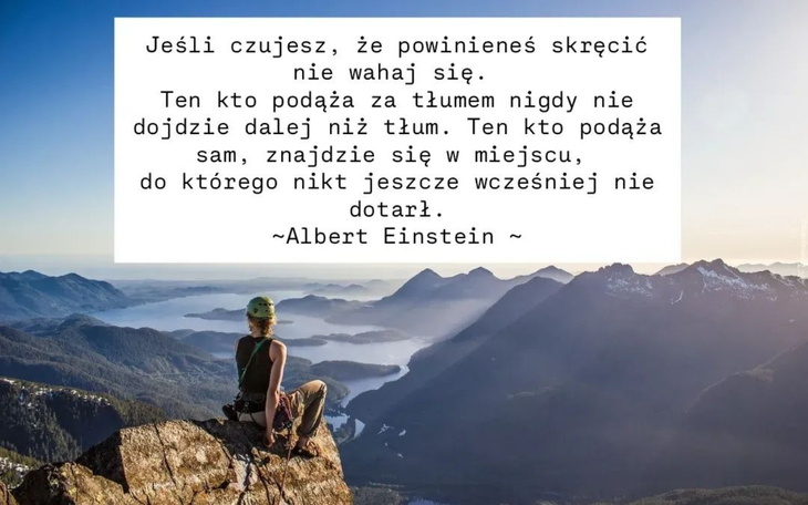 Cytat Alberta Einsteina na tle górskiego krajobrazu.