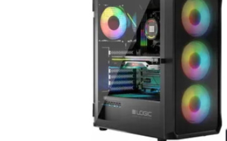 Nowoczesna obudowa komputera z kolorowymi wentylatorami.