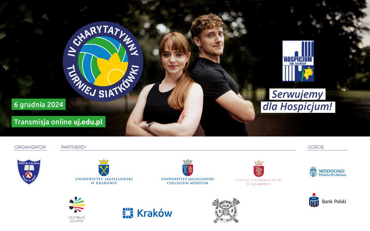 Plakat wydarzenia charytatywnego z datą i organizatorami.