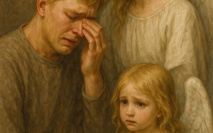 Emocjonalny obraz przedstawiający smutek i troskę w rodzinie.