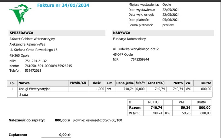 Zbiórka Dług w lecznicy-1 rata kwiecień - zdjęcie główne