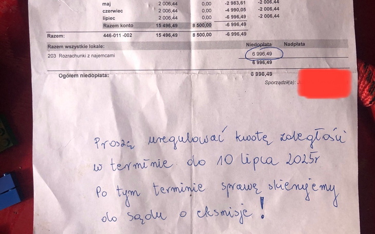 Dokument z prośbą o uregulowanie zaległości finansowych.