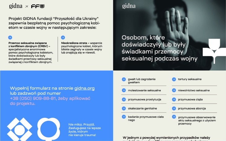 Plakat informacyjny o wsparciu dla ofiar przemocy.