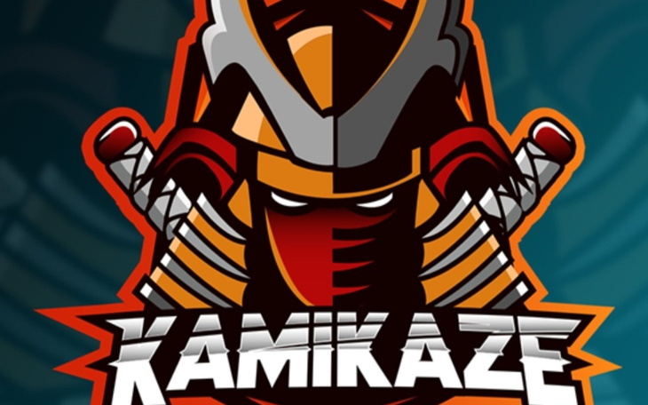 Logo Kamikaze, stylizowany wizerunek wojownika.