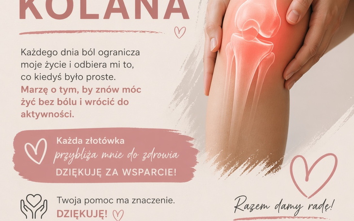 Plakat z informacją o wsparciu dla osób z bólem kolana.