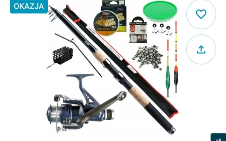 Zestaw wędkarski z akcesoriami do łowienia ryb.