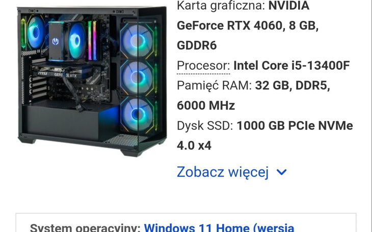 Nowoczesny komputer stacjonarny z podświetleniem LED i mocnymi podzespołami.