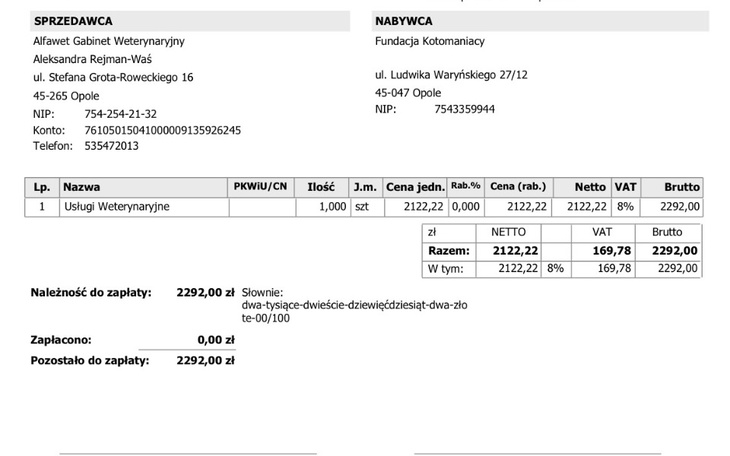 Zbiórka Dług w lecznicy za sierpień - zdjęcie główne