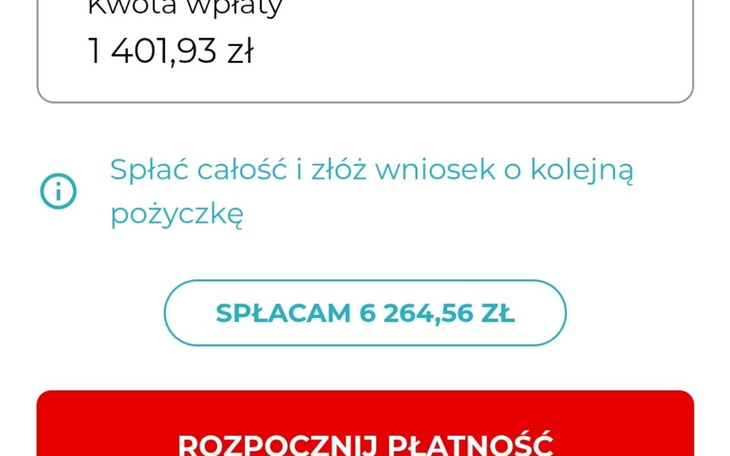 Zrzut ekranu z aplikacji dotyczącej płatności.