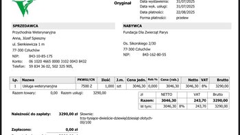 Zbiórka Koci szpital - leczenie lipiec - miniaturka zdjęcia