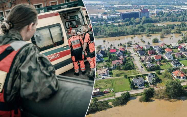 Akcja ratunkowa w obszarze dotkniętym powodzią.