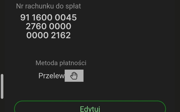 Zrzut ekranu z danymi do przelewu bankowego.