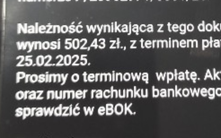 Dokument z informacją o płatności i terminie.