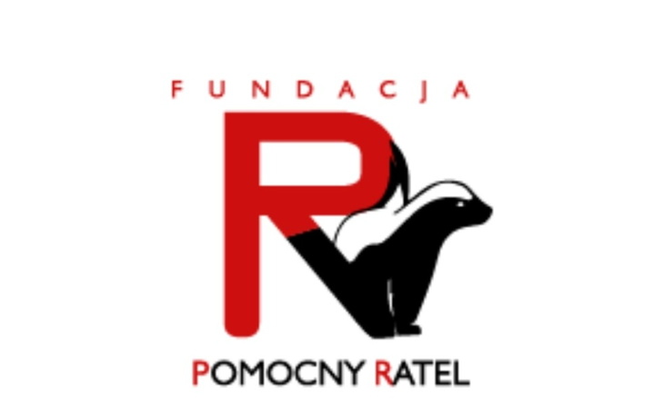 Logo Fundacji Pomocny Ratel, z wizerunkiem zwierzęcia.