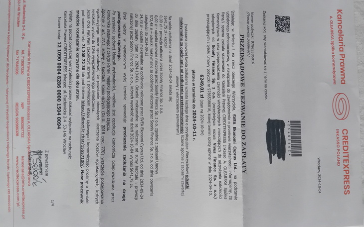 Dokument prawny z informacjami.