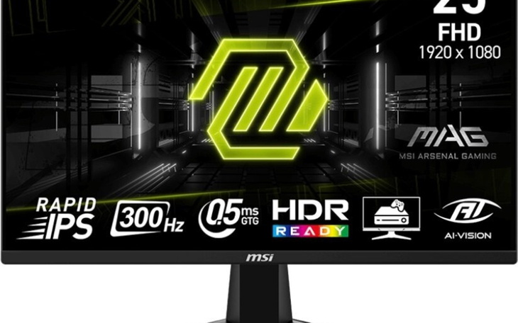 Monitor gamingowy z logo MSI i specyfikacjami.